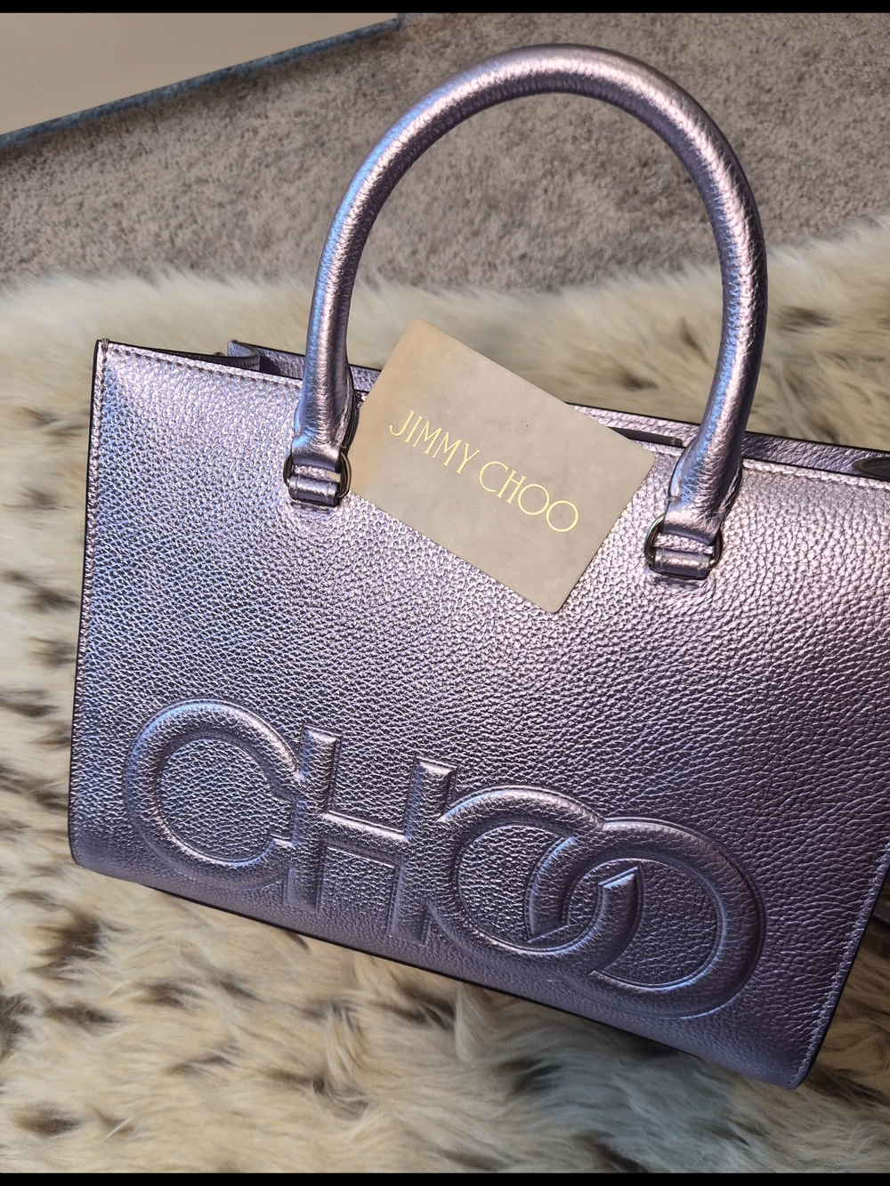 Jimmy Choo Metallic Purple Small Book Tote